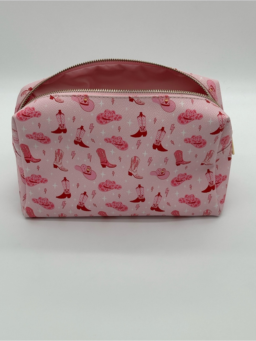 Pink Cowboy Boot Pattern Cosmetic Pouch - Women’s Bag